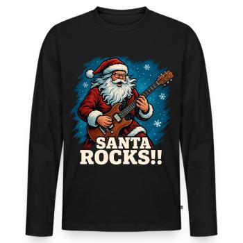Rocking Santa Claus with guitar - Men's Premium Organic Long Sleeve Shirt - black - Front - Nico (187cm)