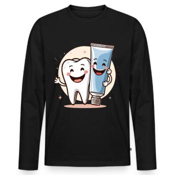 Smiling tooth with toothpaste - Men's Premium Organic Long Sleeve Shirt - black - Front - Nico (187cm)