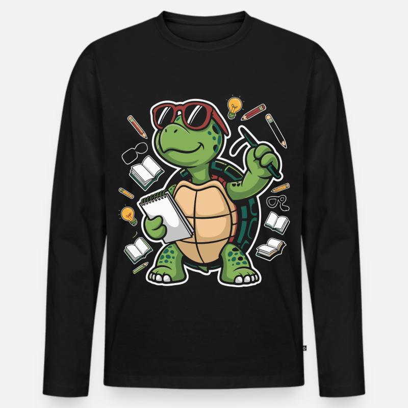 Lernende Schildkröte mit Stift - Männer Premium Bio Langarmshirt - Schwarz