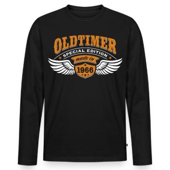 Oldtimer Modell 1966 | Geburtstag Geschenk Cap - Männer Premium Bio Langarmshirt - Schwarz - Vorne - Nico (187cm)