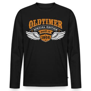 Oldtimer Modell 1956 | Geburtstag Geschenk Cap - Männer Premium Bio Langarmshirt - Schwarz - Vorne - Nico (187cm)