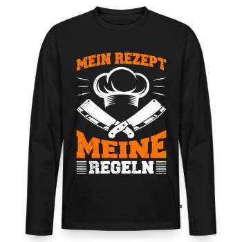 Chef : MA RECETTE MES RÈGLES Amusant - T-shirt manches longues Premium bio Homme - noir - Devant - Nico (187cm)