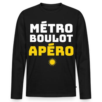 Métro Boulot Apéro Humour Routine Travail Soirée - T-shirt manches longues Premium bio Homme - noir - Devant - Nico (187cm)
