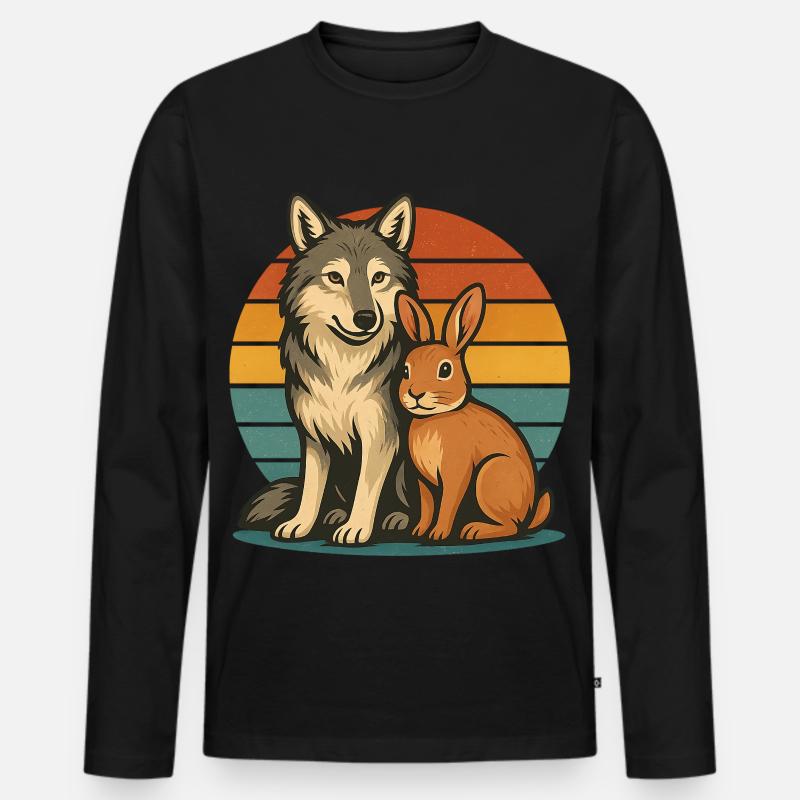 Wolf und Hase - Männer Premium Bio Langarmshirt - Schwarz