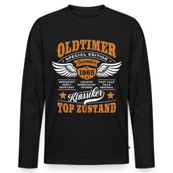 Oldtimer Dezember 1965 | Geburtstag Geschenk - Männer Premium Bio Langarmshirt - Schwarz - Vorne - Nico (187cm)