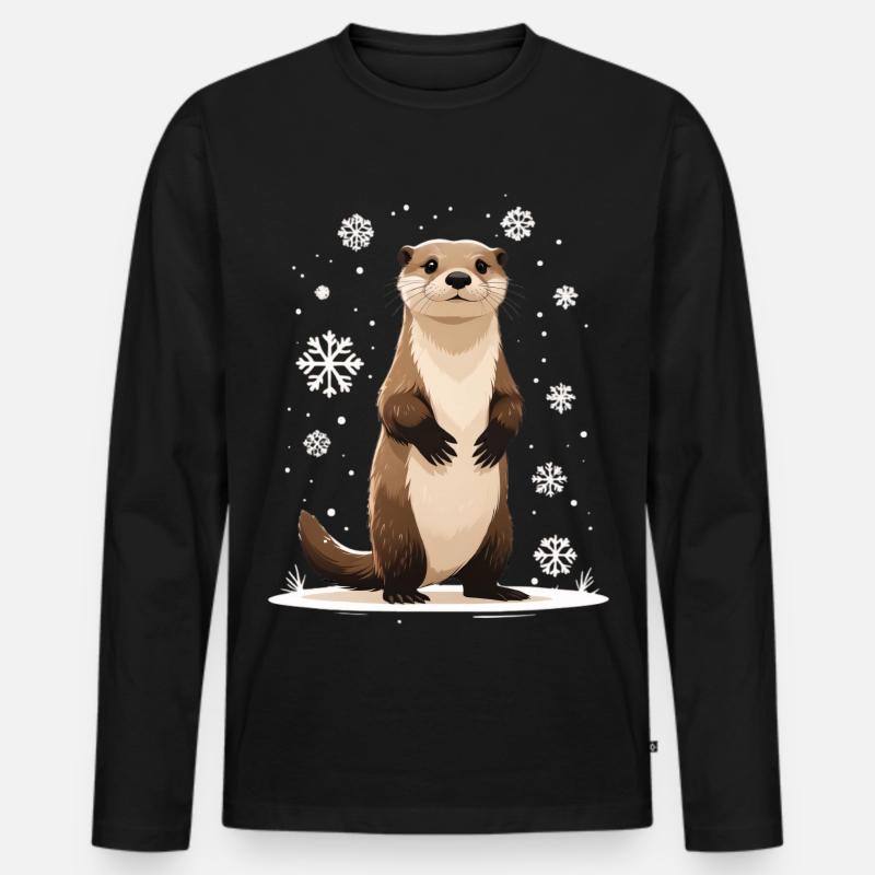 Winterotter mit Schneeflocken - Männer Premium Bio Langarmshirt - Schwarz