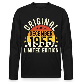 Birthday December 1955 Original Vintage Gift - Men's Premium Organic Long Sleeve Shirt - black - Front - Nico (187cm)