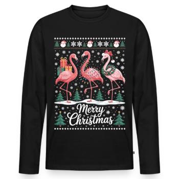 Flamants roses de Noël avec des flocons de neige et des décorations - T-shirt manches longues Premium bio Homme - noir - Devant - Nico (187cm)