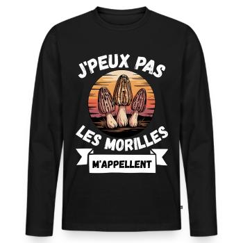 Morilles Humour Jpeux Pas - T-shirt manches longues Premium bio Homme - noir - Devant - Nico (187cm)
