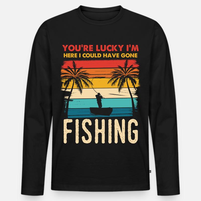 Fischerei Retro Sunset Silhouette - Männer Premium Bio Langarmshirt - Schwarz