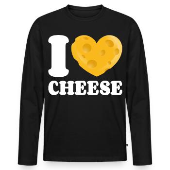 J’adore le fromage J’adore le fromage Un amateur de fromage Accro au fromage - T-shirt manches longues Premium bio Homme - noir - Devant - Nico (187cm)
