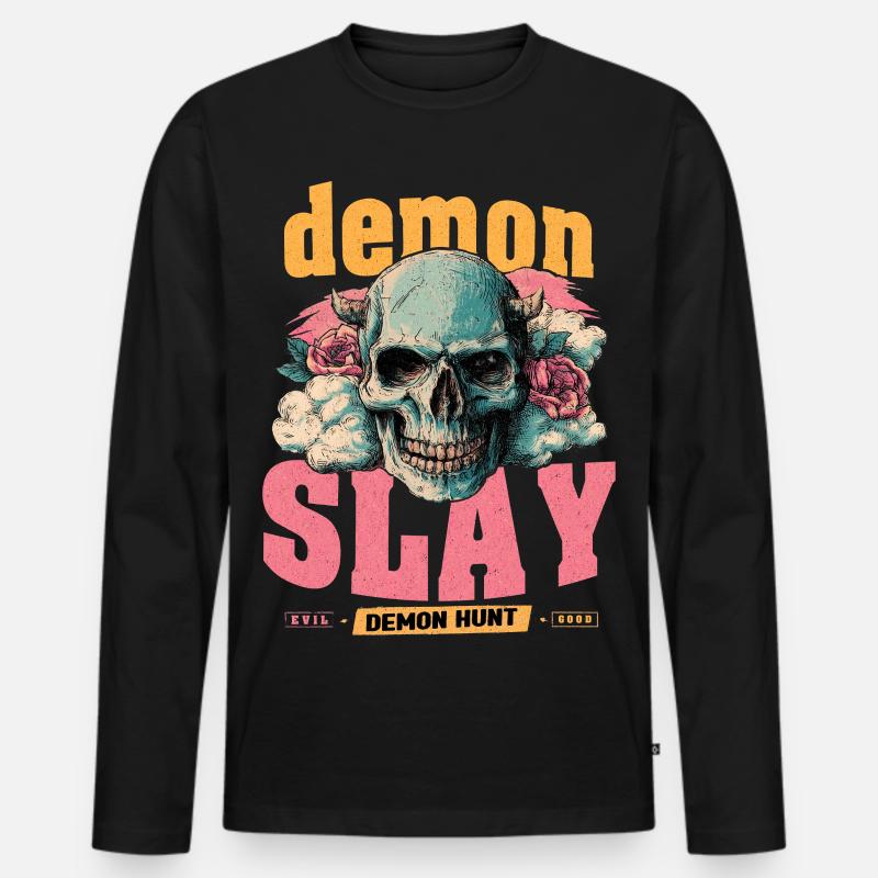 Dämonenjäger Schädel - Männer Premium Bio Langarmshirt - Schwarz