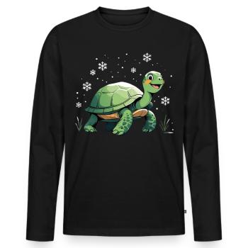 Grüne Schildkröte mit Schneeflocken - Männer Premium Bio Langarmshirt - Schwarz - Vorne - Nico (187cm)
