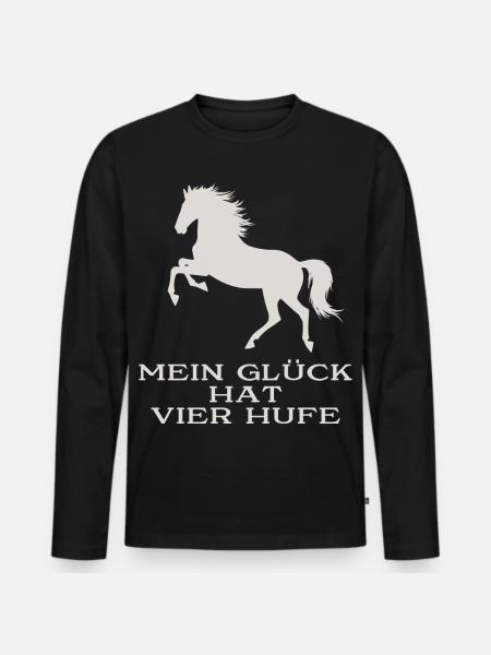 Mein Glück hat vier Hufe - Männer Premium Bio Langarmshirt - Schwarz