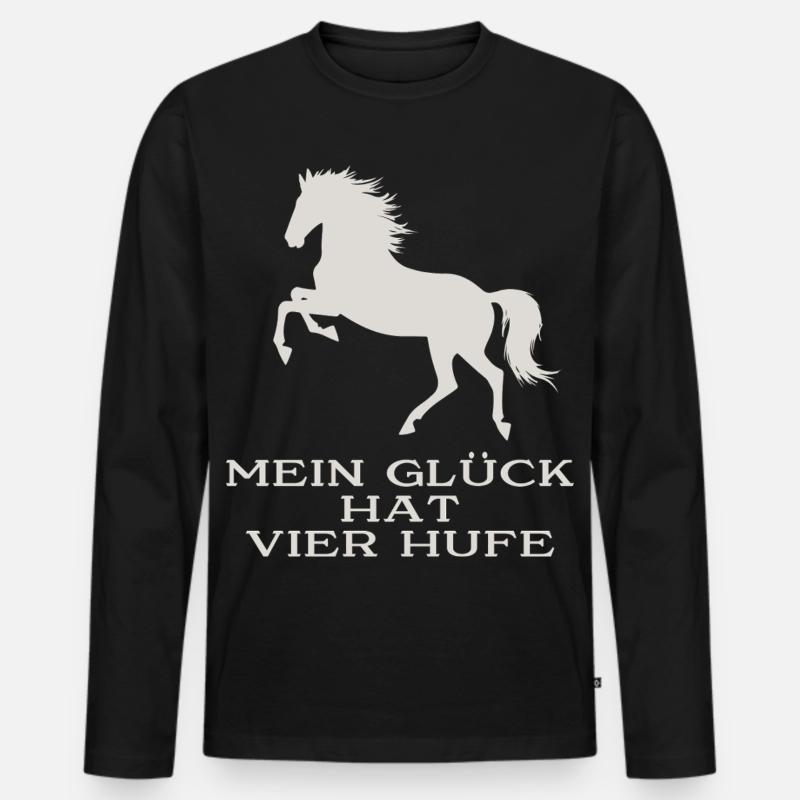 Mein Glück hat vier Hufe - Männer Premium Bio Langarmshirt - Schwarz