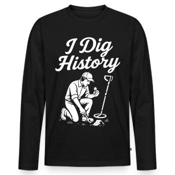 Ich mag Geschichte Metallsuche - Männer Premium Bio Langarmshirt - Schwarz - Vorne - Nico (187cm)