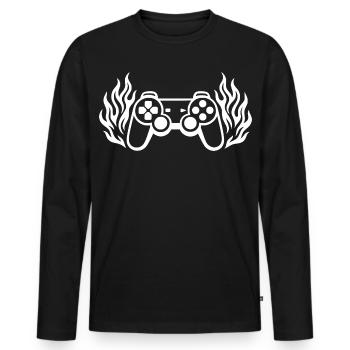 Flames controller, burning gamepad graphics - Men's Premium Organic Long Sleeve Shirt - black - Front - Nico (187cm)
