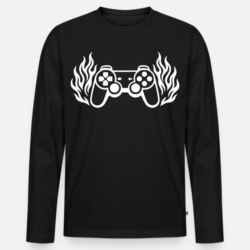 Flammen Controller, brennende Gamepad Grafik - Männer Premium Bio Langarmshirt - Schwarz