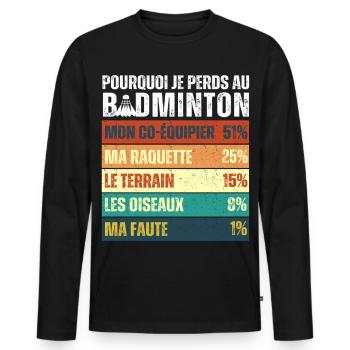 Why I Lose at Badminton Vintage Humor - Men's Premium Organic Long Sleeve Shirt - black - Front - Nico (187cm)