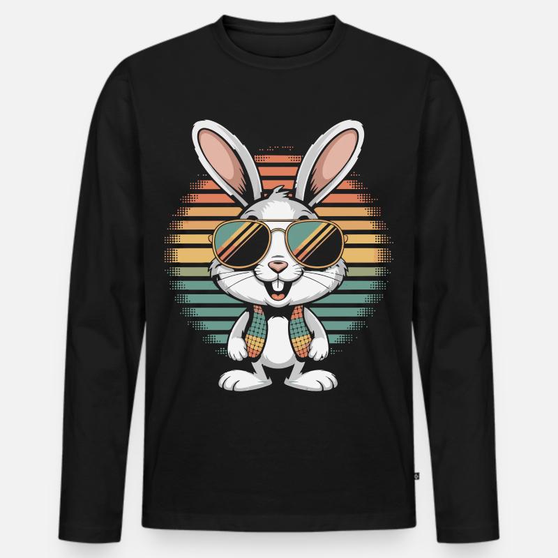 Regenbogen Bunny mit Sonnenbrille - Männer Premium Bio Langarmshirt - Schwarz