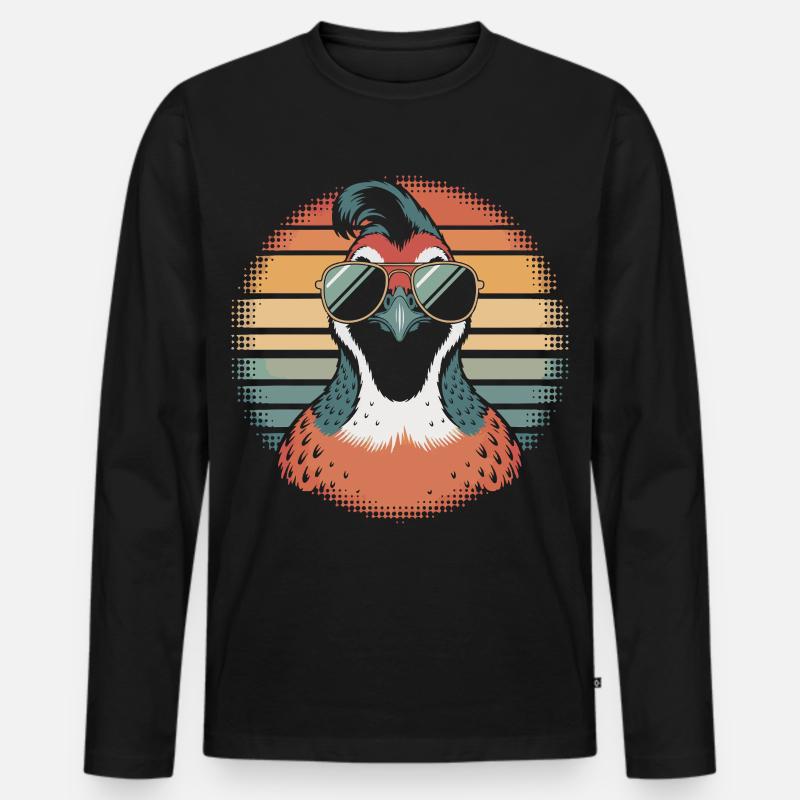 Retro Sonnenvogel mit Sonnenbrille - Männer Premium Bio Langarmshirt - Schwarz