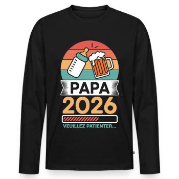 Dad 2026 Please Wait Future Dad Humor - Men's Premium Organic Long Sleeve Shirt - black - Front - Nico (187cm)