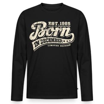 Né en décembre 1985 - Anniversaire - Cadeau - T-shirt manches longues Premium bio Homme - noir - Devant - Nico (187cm)