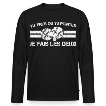 Pétanque Pulls or Passes: I Do Both - Men's Premium Organic Long Sleeve Shirt - black - Front - Nico (187cm)