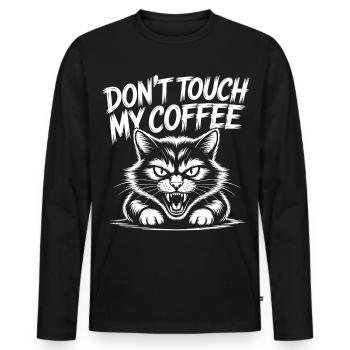 Coffee warning with angry cat - Men's Premium Organic Long Sleeve Shirt - black - Front - Nico (187cm)