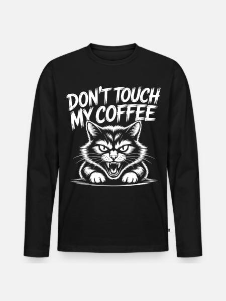 Coffee warning with angry cat - Men's Premium Organic Long Sleeve Shirt - black