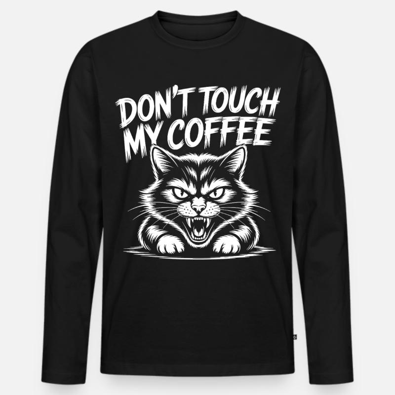 Kaffee Warnung mit wütender Katze - Männer Premium Bio Langarmshirt - Schwarz