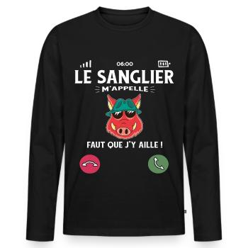 Le Sanglier M’Appelle Humour Chasse - T-shirt manches longues Premium bio Homme - noir - Devant - Nico (187cm)