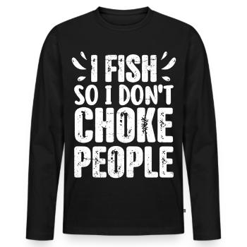 Pêche drôle : je pêche pour ne pas étrangler les gens - T-shirt manches longues Premium bio Homme - noir - Devant - Nico (187cm)