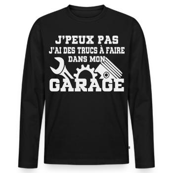 Ich kann nicht Garagenhumor DIY machen - Männer Premium Bio Langarmshirt - Schwarz - Vorne - Nico (187cm)