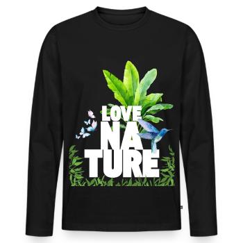 Liebe die Natur - Männer Premium Bio Langarmshirt - Schwarz - Vorne - Nico (187cm)