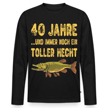 40 Years Great Pike Fishing Angler Gift - Men's Premium Organic Long Sleeve Shirt - black - Front - Nico (187cm)