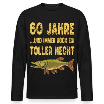 60 Years Great Pike Fishing Angler Gift - Men's Premium Organic Long Sleeve Shirt - black - Front - Nico (187cm)