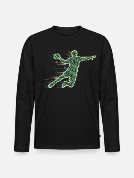 Handball Player Heartbeat ECG Handball Sports Gift - Men's Premium Organic Long Sleeve Shirt - black