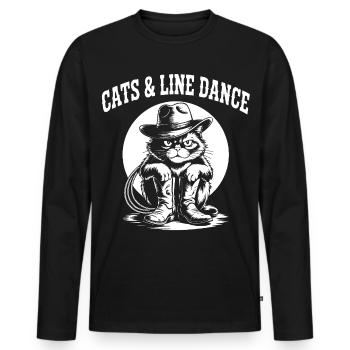 Katzencowboy Line Dance - Männer Premium Bio Langarmshirt - Schwarz - Vorne - Nico (187cm)