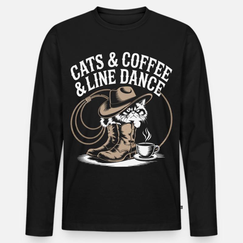 Katzen Kaffee Line Dance - Männer Premium Bio Langarmshirt - Schwarz