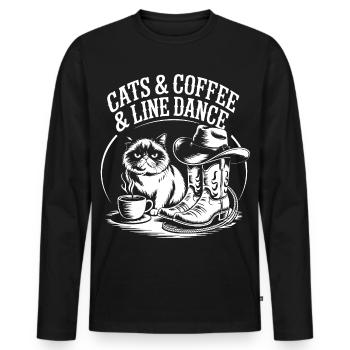 Danse de la ligne de café des chats - T-shirt manches longues Premium bio Homme - noir - Devant - Nico (187cm)