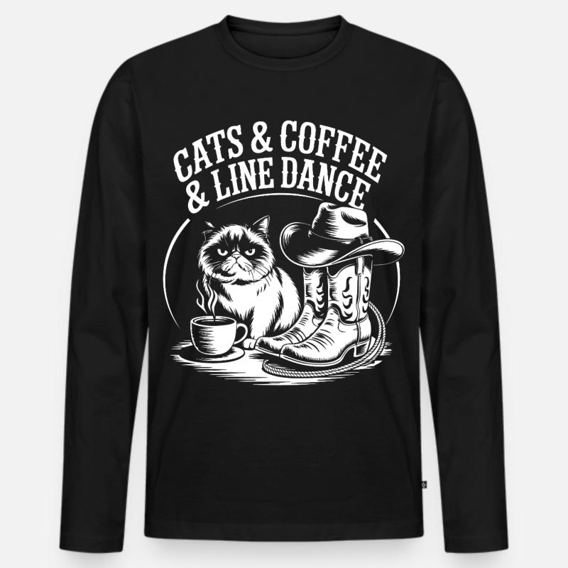 Cats Coffee Line Dance - Männer Premium Bio Langarmshirt - Schwarz