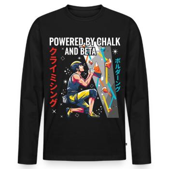 Angetrieben von Chalk- und Beta-Kletterdesign - Männer Premium Bio Langarmshirt - Schwarz - Vorne - Nico (187cm)