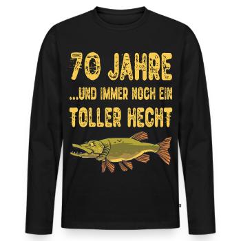70 Years Great Pike Fishing Angler Gift - Men's Premium Organic Long Sleeve Shirt - black - Front - Nico (187cm)