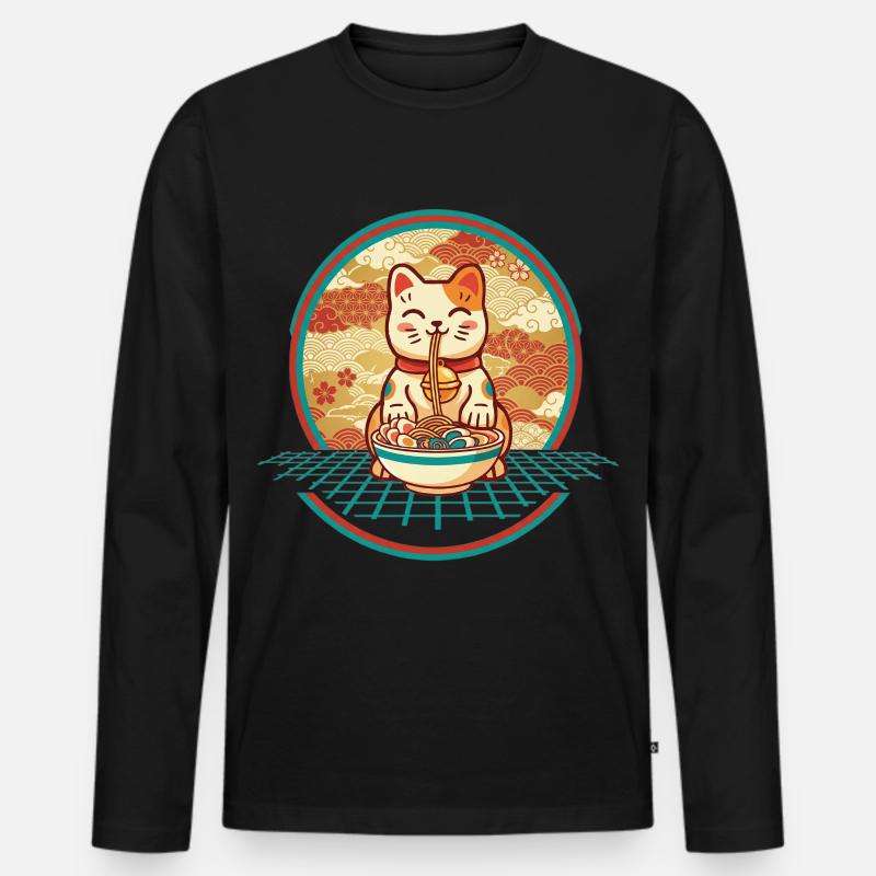 Maneki Neko Ramen Glücksbringer Katze - Männer Premium Bio Langarmshirt - Schwarz