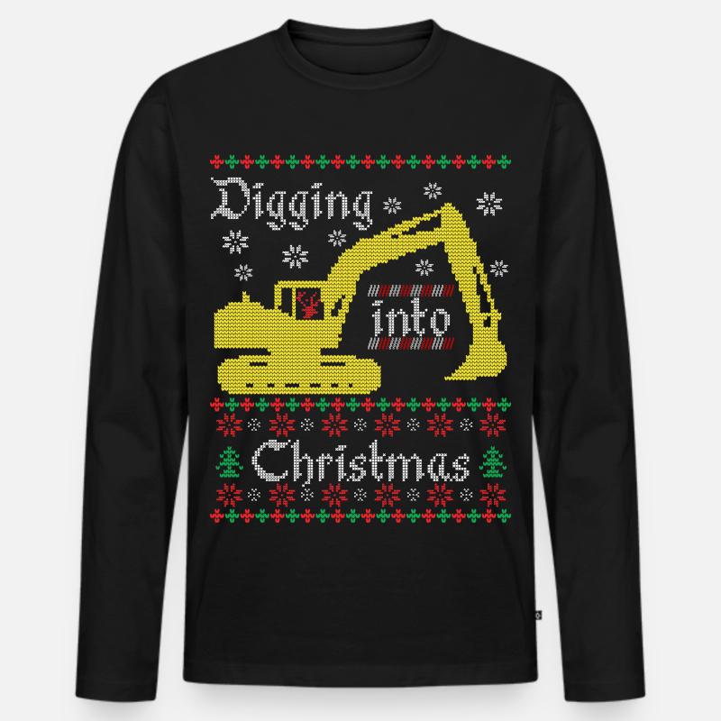 Digging into Ugly Christmas Bagger Bauarbeiter - Männer Premium Bio Langarmshirt - Schwarz