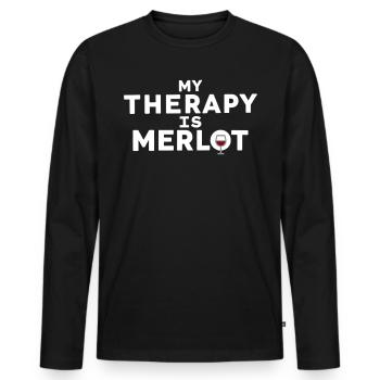 My Therapy Is Merlot Funny Wine Saying - Men's Premium Organic Long Sleeve Shirt - black - Front - Nico (187cm)