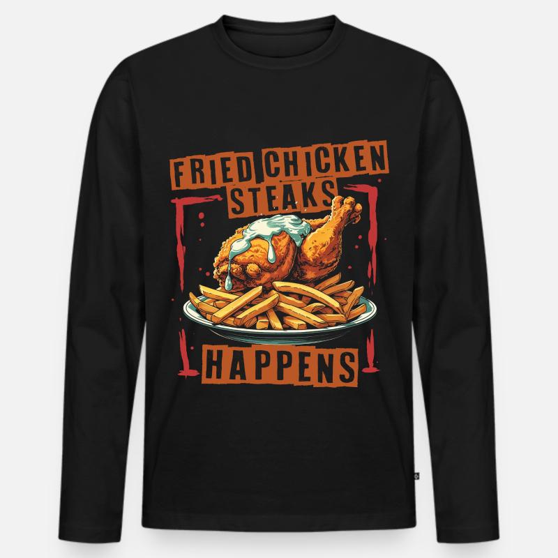 Fried Chicken Steaks Happens - Männer Premium Bio Langarmshirt - Schwarz