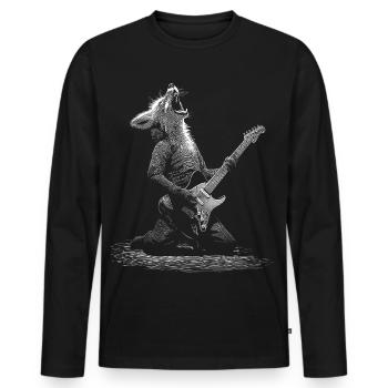 Wild Fox Playing Electric Guitar - Rocker Gift - Men's Premium Organic Long Sleeve Shirt - black - Front - Nico (187cm)