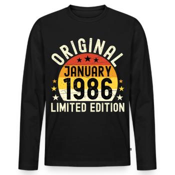 Anniversaire Janvier 1986 Limited Edition Original - T-shirt manches longues Premium bio Homme - noir - Devant - Nico (187cm)